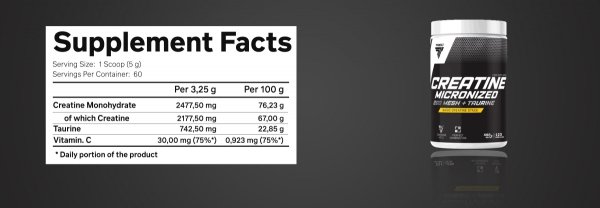 Informacja żywieniowe TREC Creatine Micronized 200 Mesh + Taurine 400g