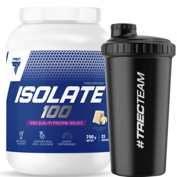 Trec Isolate 100 700g Biała Czekolada plus Shaker Team Black Trec 700ml