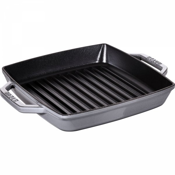 Kwadratowa Patelnia żeliwna Grillowa Z Dwoma Uchwytami 23 Cm, Grafitowy Staub