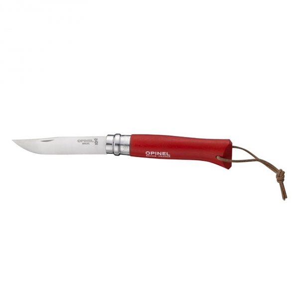 Nóż Opinel Colorama 08 inox grab czerwony z rzemieniem