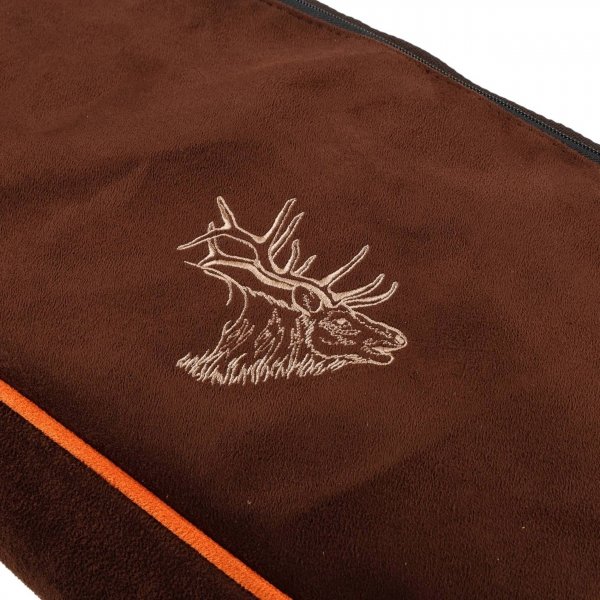 Pokrowiec Forsport na broń zamszowy L2ZPLUS 04 1,25m, kolor brązowy/ pomarańczowy, haft głowa jelenia bezowa
