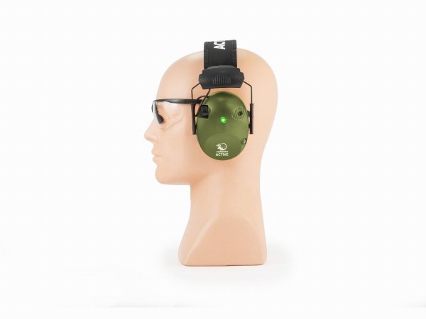 Słuchawki ochronne aktywne RealHunter ACTiVE Pro oliwkowe + okulary ochronne