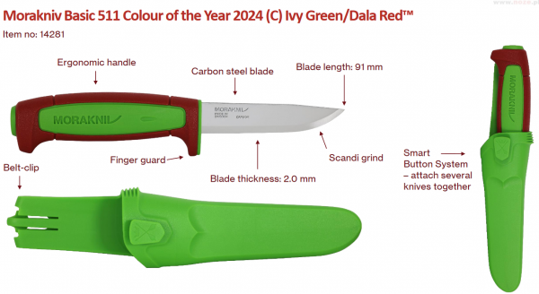Nóż Morakniv Basic 511 Ltd Ed 2024 Green / Dala Red stal węglowa