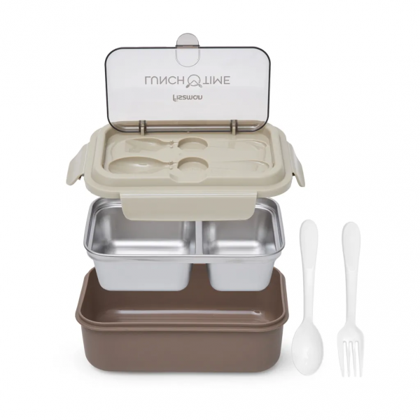 Lunch box Fissman 800 ml z 2 komorami i stalowym pojemnikiem ( beżowy )