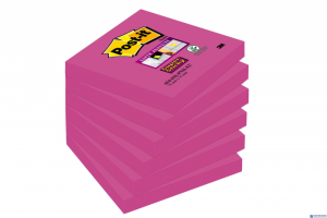 Bloczek samoprzylepny POST-IT_ Super sticky, (654-6SS-PNK), 76x76mm, 1x90 kart., fuksja