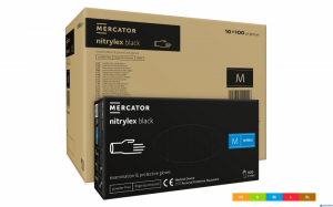 Rękawice nitrylowe bezpudrowe diagnostyczne MERCATOR, nitrylex black, (100 szt.), rozmiar S, czarne