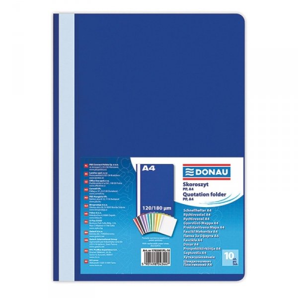 Skoroszyt DONAU, PP, A4, standard, 120/180mikr., granatowy, 1702001PL-18