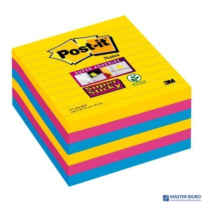 Bloczek samoprzylepny POST-IT Super Sticky w linie (675-SS6RIO-EU), 101x101mm, 6x90 kart., paleta Rio de Janeiro