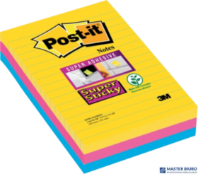 Bloczek samoprzylepny POST-IT_ Super Sticky w linie (4690-SS3RIO-EU), 101x152mm, 3x90 kart., paleta Rio de Janeiro