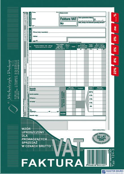 124-3E Faktura VAT brutto A5piN! (pion-upr.)MICHALCZYK I PROKOP