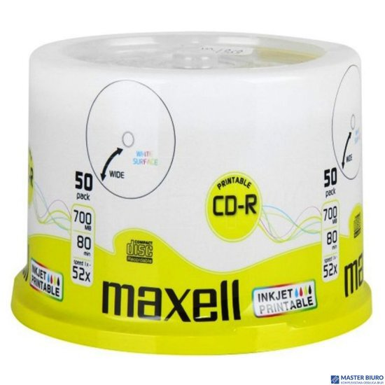 Płyta MAXELL CD-R 700MB 52x (50szt) PRINTABLE, white, do nadruku, cake 624006