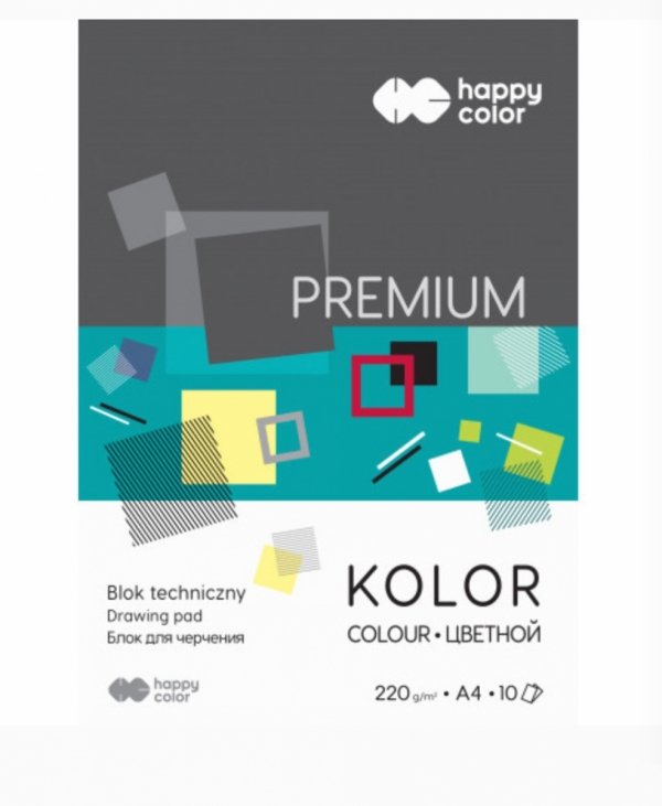 Blok techniczny PREMIUM kolorowy A4, 220g, 10 ark, Happy Color HA 3722 2030-09