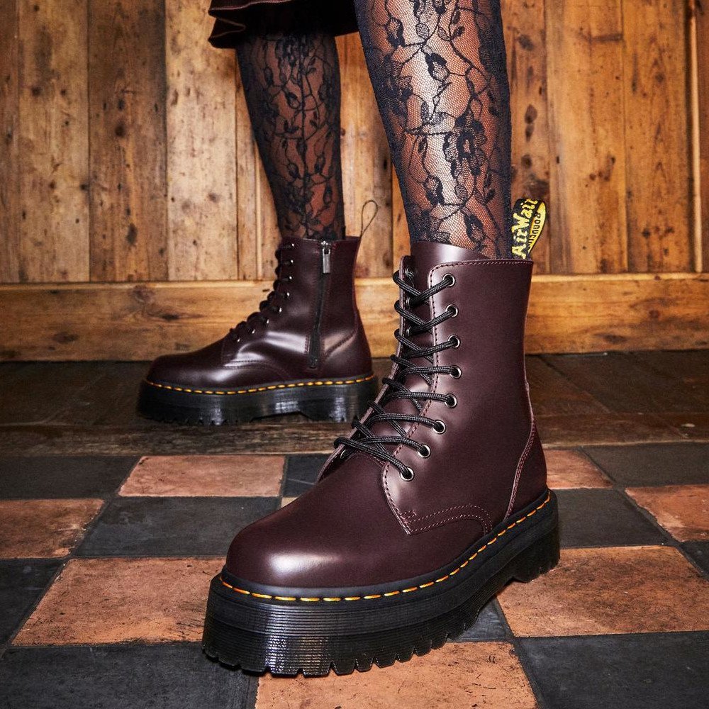 Doc marten hot sale maroon boots