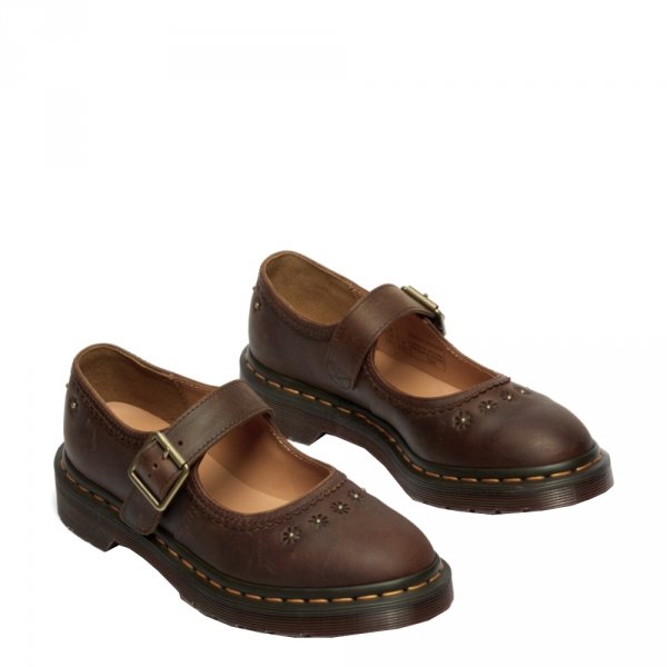 Półbuty Dr. Martens MARY JANE FLOWER Dark Brown Crazy Horse 42391200