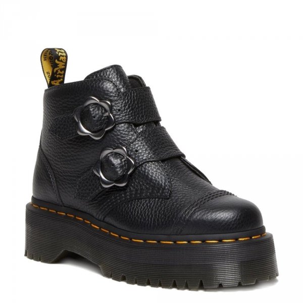 Półbuty Dr. Martens DEVON FLOWER BUCKLE Black Milled Nappa 27642001