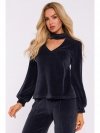 Moe M831 Welurowa bluzka z dekoltem typu halter neck - grafitowa