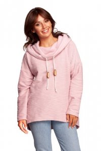 BeWear B249 Bluza z kominem i kapturem - pudrowa