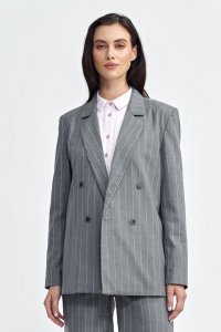 Nife Marynarka oversize, dwurzędowa, prążek - szary - Z71