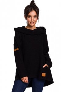 BeWear B131 Bluza z szerokim kołnierzem i kapturem - czarna