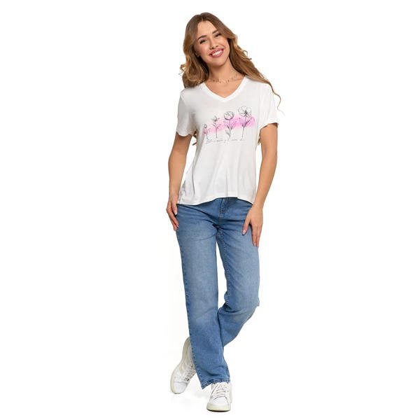 T-SHIRT DAMSKI Z NADRUKIEM Z WISKOZY BD1800-008