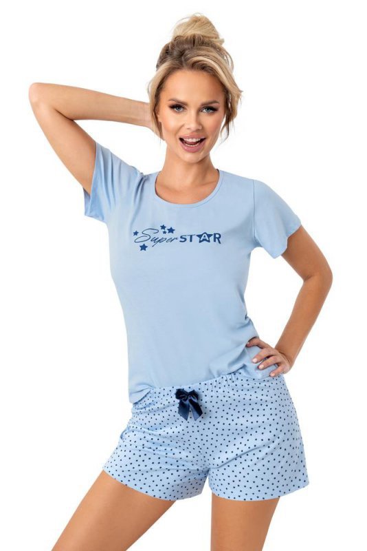 PIŻAMA DAMSKA BŁĘKITNA - STAR SHORT
