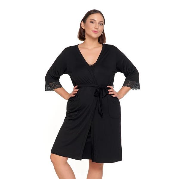 SZLAFROK DAMSKI Z KORONKĄ PLUS SIZE PDSZ4100-004 S/S 2025