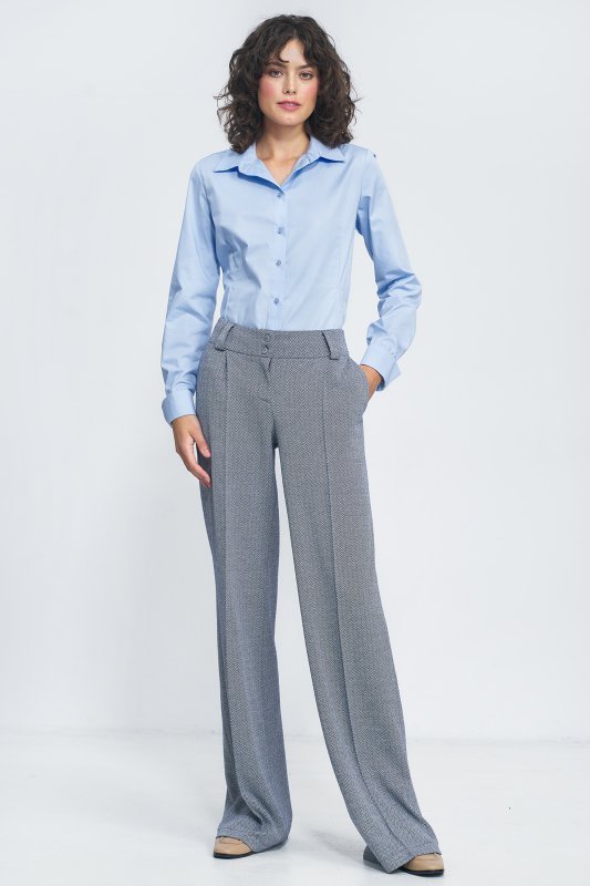 Nife Spodnie wide leg w granatową jodełkę - SD82