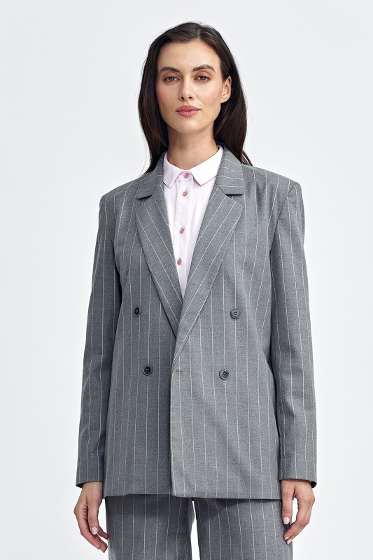 Nife Marynarka oversize, dwurzędowa, prążek - szary - Z71