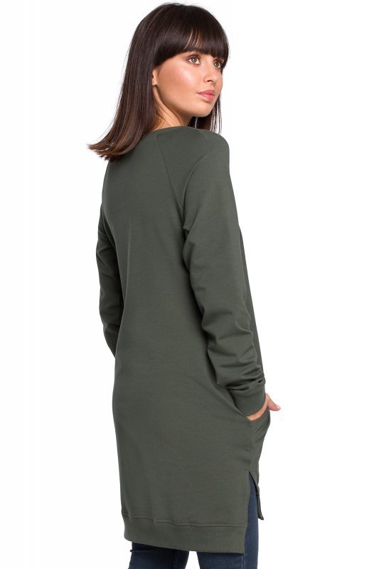 BeWear B101 Bluza - tunika z rozcięciami po bokach - khaki