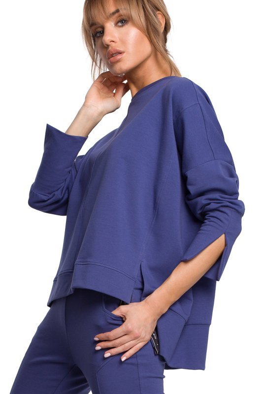 Moe M491 Bluza z rozcięciami na bokach i lampasem - indygo