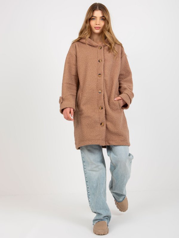 Płaszcz-RV-PL-8449.98P-ciemny bezowy rozmiar - L/XL
