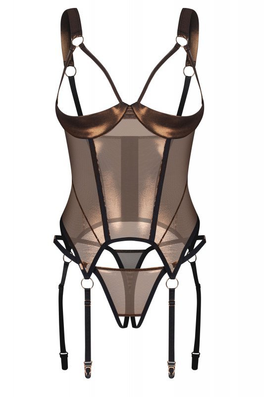 Obsessive Gorset i stringi otwarte Soranna copper metalic