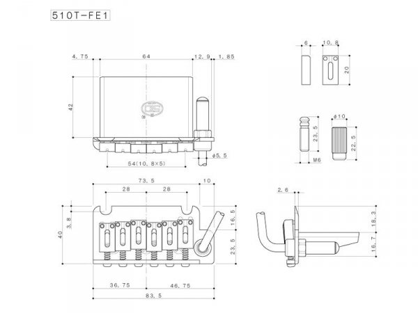 Tremolo GOTOH 510TS-FE1 stalowy blok 37mm (BK)