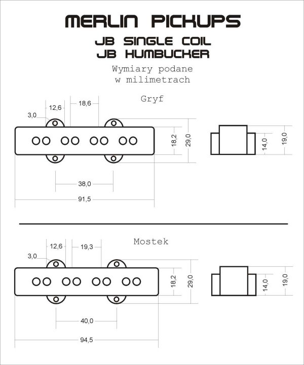 Przetwornik MERLIN JB Single Coil (BK, bridge)