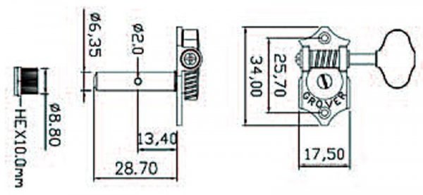 Klucze do gitary GROVER  STA-TITE H97 (GD,3+3)