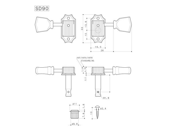 Klucze do gitary GOTOH SD90-SL (GD,3+3)