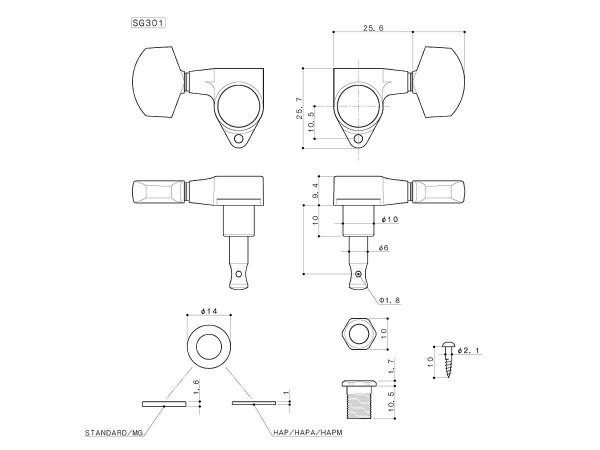 Klucze do gitary GOTOH SG301-01 (CK, 3+3)