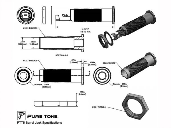 Cylindryczne gniazdo stereo 6,3mm PURE TONE (N)