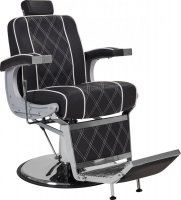 FOTEL BARBERSKI BORG CZARNY/WSTAWKI BIAŁE/BAZA CHROM (BARBER BY AYALA) 