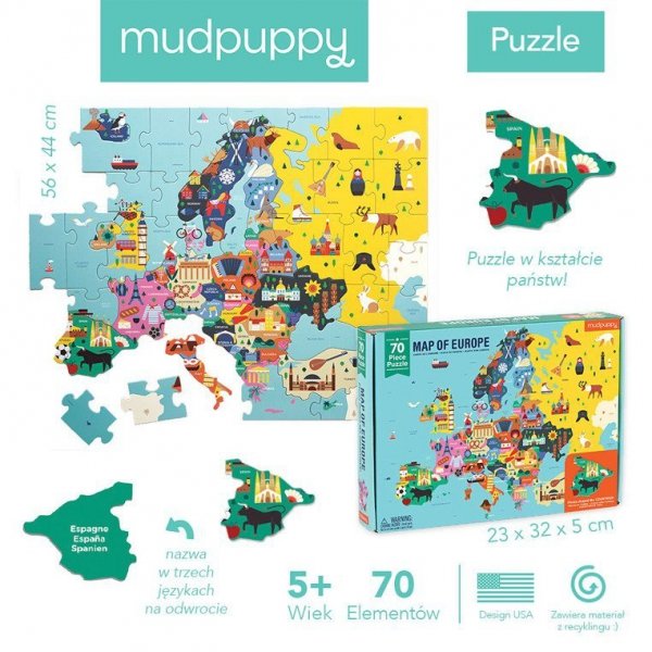 Mudpuppy Puzzle Mapa Europy z elementami w kształcie państw 5