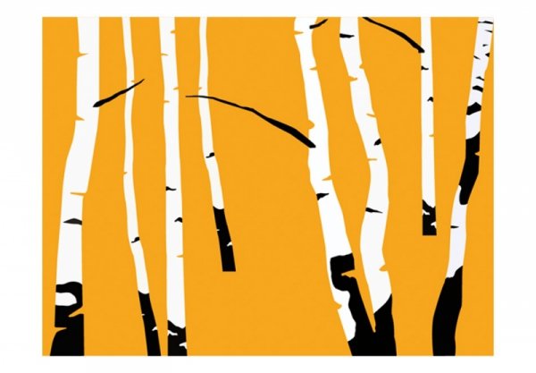 Fototapeta - Birches on the orange background