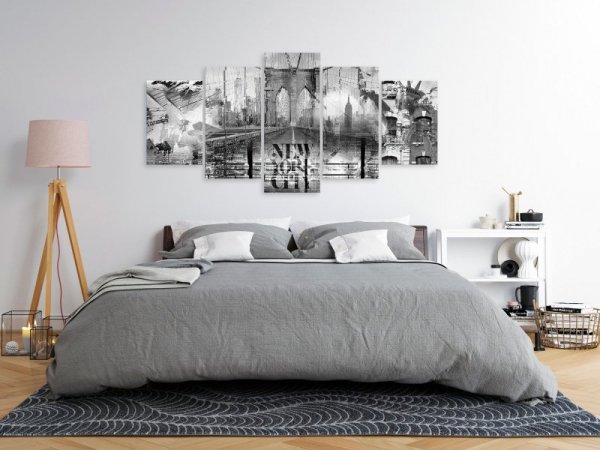 Obraz - New York City Collage (5-częściowy) szeroki czarno-biały