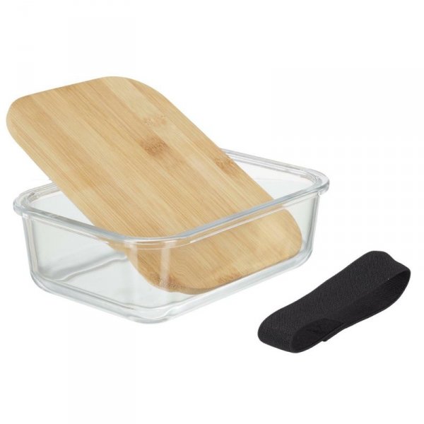 Lunch box szklany z bambusową przykrywką  i sztućcami