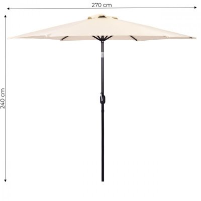 Duży parasol ogrodowy skośny łamany z korbą 6 żeber beżowy 270 cm MultiGarden