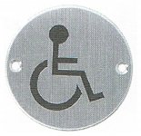 Piktogram okrągły fi 76 mm - oznaczenie WC ze stali nierdzewnej dla inwalidy 