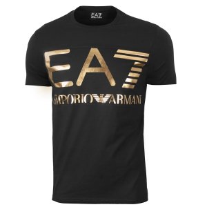 Emporio Armani EA7 t-shirt koszulka męska czarna złoty nadruk 6LPT24 PJ7CZ 0208