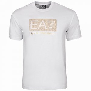 Emporio Armani EA7 t-shirt koszulka męska biała złoty nadruk 3RUT05-PJFBZ-1100