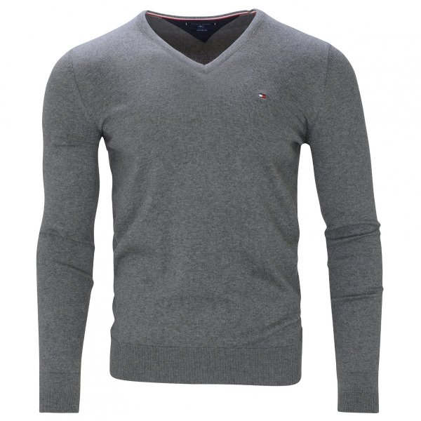 Tommy Hilfiger sweter męski jedwabny szary v-neck MW0MW04979-093