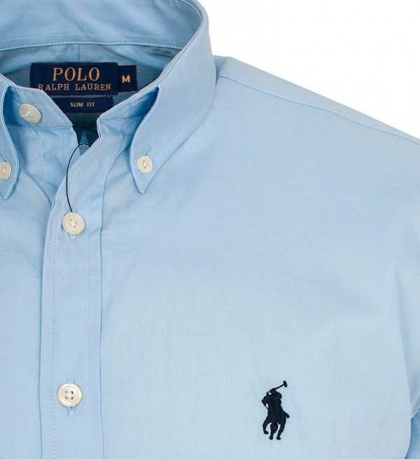 Ralph Lauren koszula męska gładka slim fit błękitna