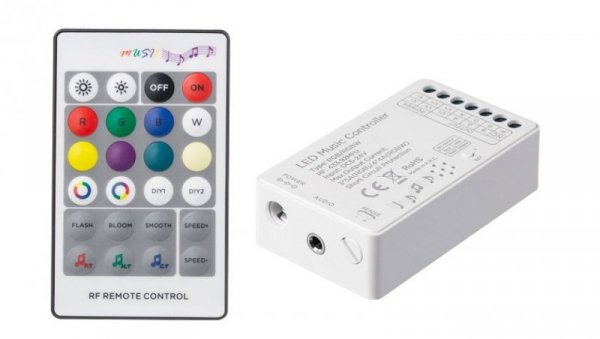 Kontroler audio RGB/RGBW RF 24 key 180W 12/24VDC radiowy 433.92MHz muzyczny LUX02406